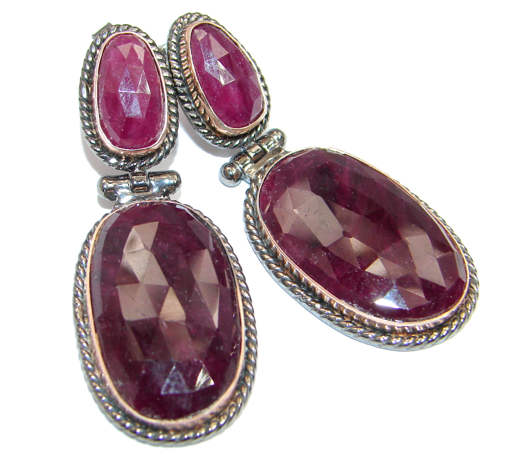 Trendy Fashion Ruby Gold Rhodium plated over Sterling Silver handmade earrings