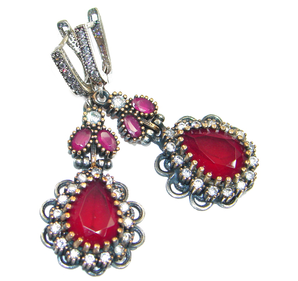 Victorian Style created Red Ruby copper over Sterling Silver earrings