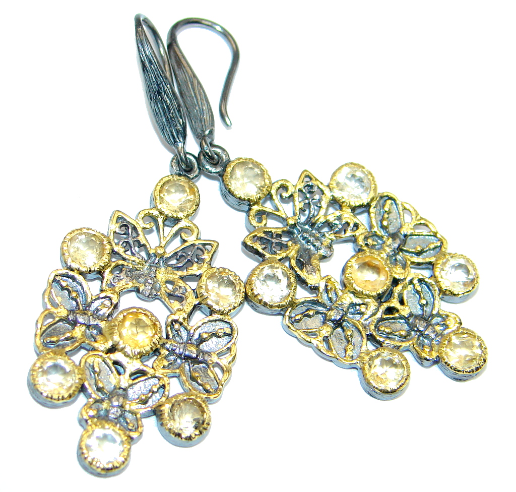 Amazing Yellow Citrine Gold Rhodium plated over Sterling Silver Earrings