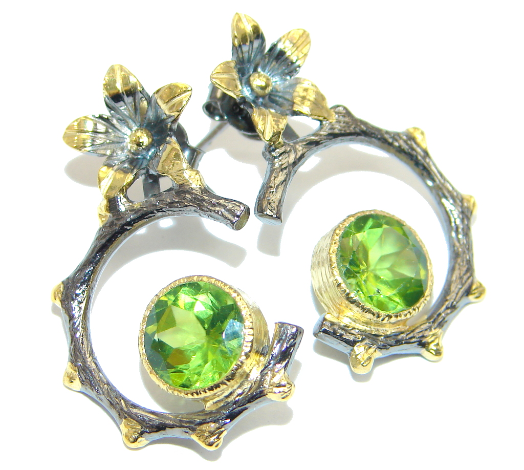 Genuine Peridot Gold plated over Sterling Silver handmade stud Earrings
