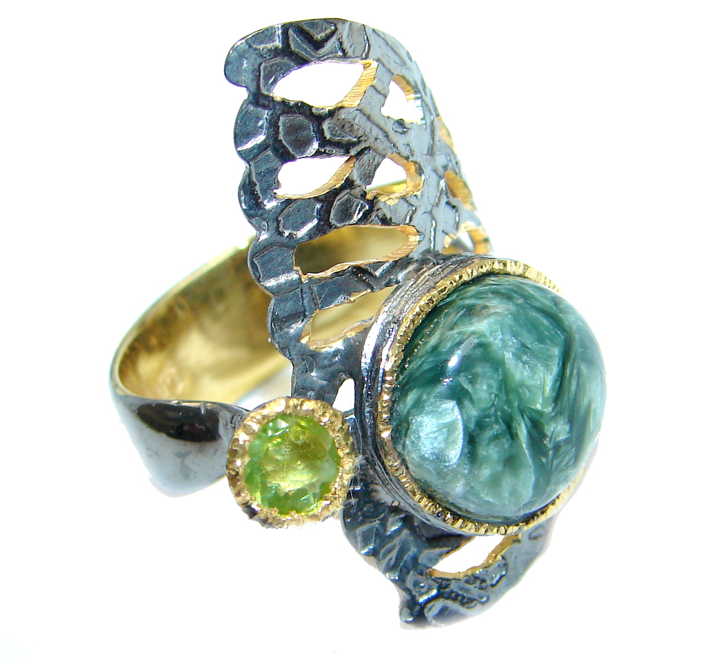 Amazing AAA Green Seraphinite Sterling Silver Ring size 6 3/4