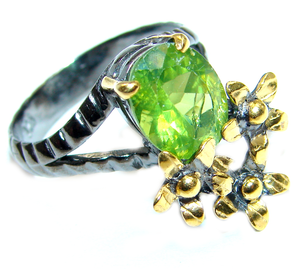 Genuine Peridot Gold Rhodium plated over Sterling Silver ring s. 7