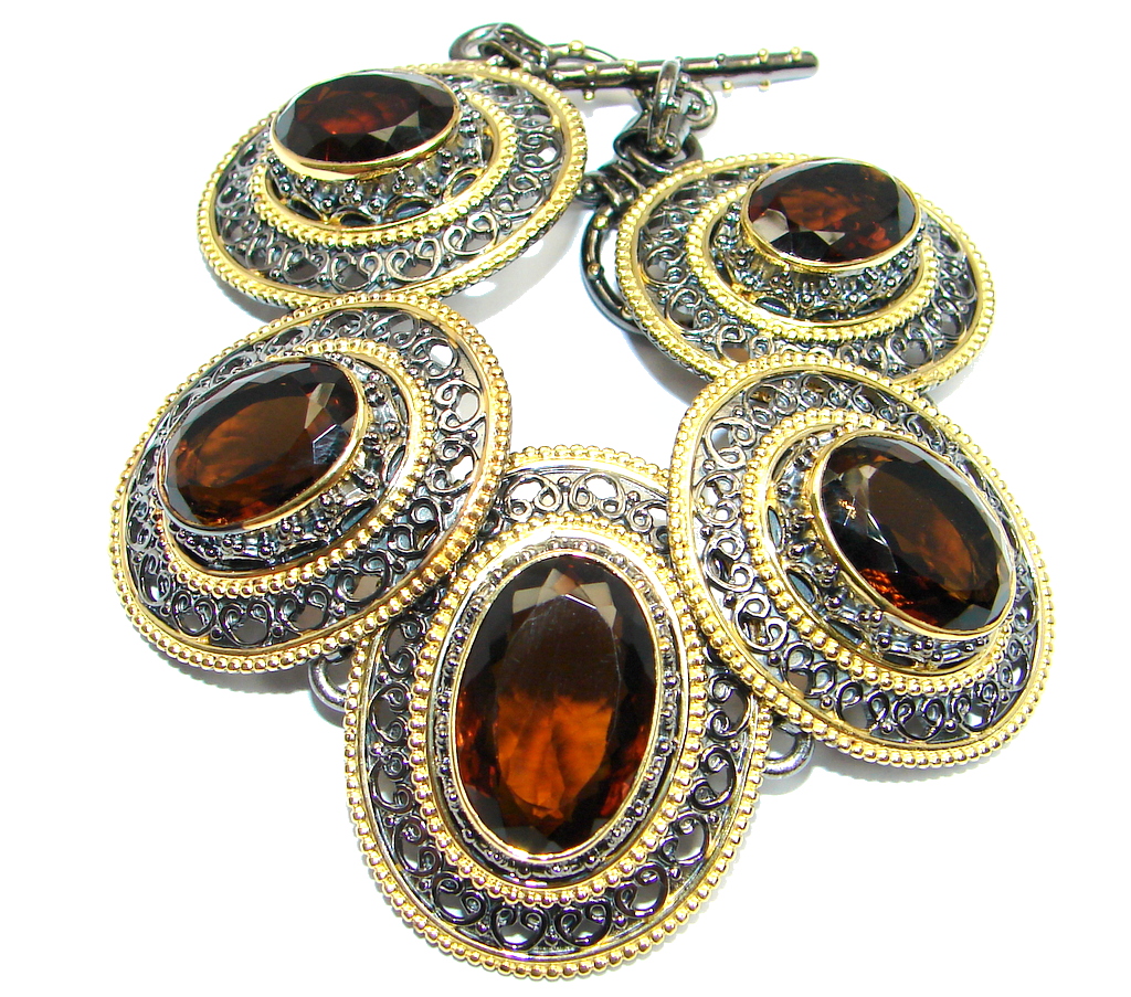 Huge Circle of Life Brown Smoky Topaz Gold plated with Sterling Silver handmade Bracelet