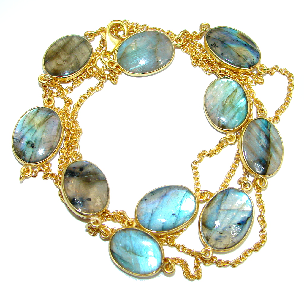 36 inches genuine Labradorite Gold plated over Sterling Silver Necklace