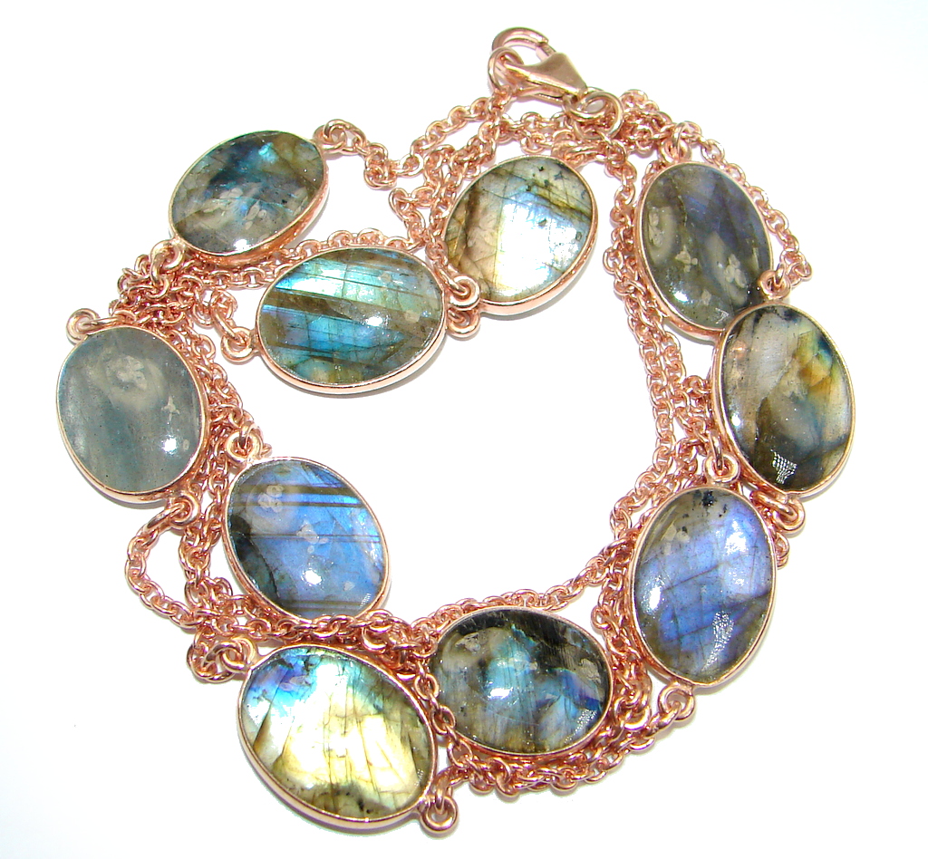 36 inches genuine Labradorite Rose Gold plated over Sterling Silver Necklace