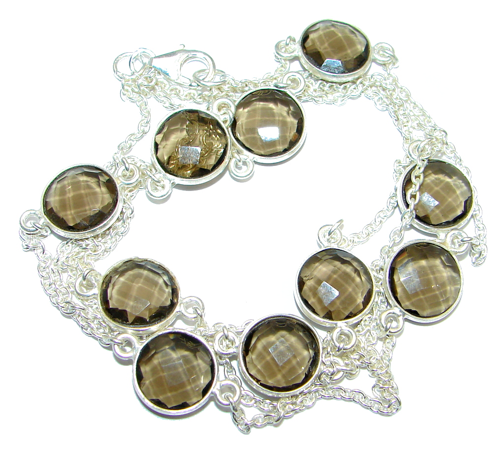36 inches simulated Smoky Topaz Sterling Silver handmade Necklace