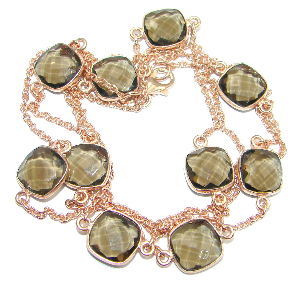 36 inches simulated Smoky Topaz Rose Gold plated over Sterling Silver handmade Necklace