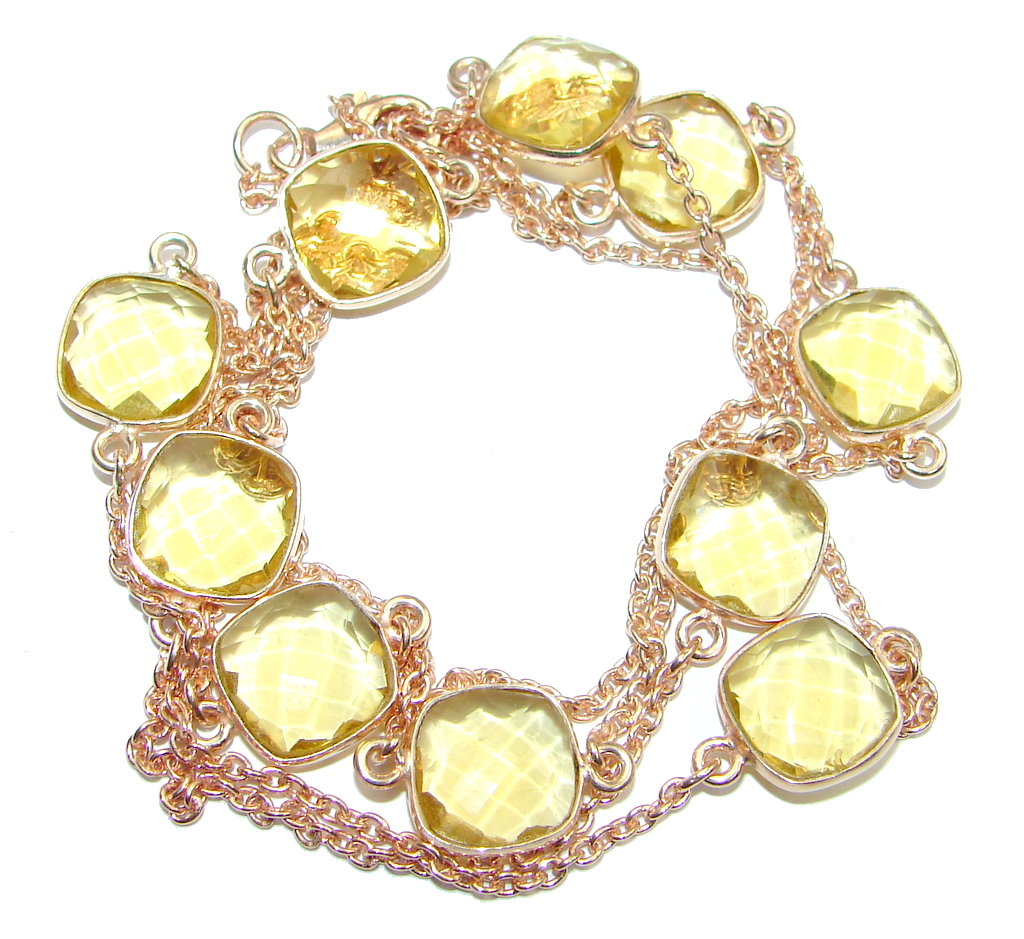 36 inches simulated Citrine Rose Gold plated over Sterling Silver handmade Necklace