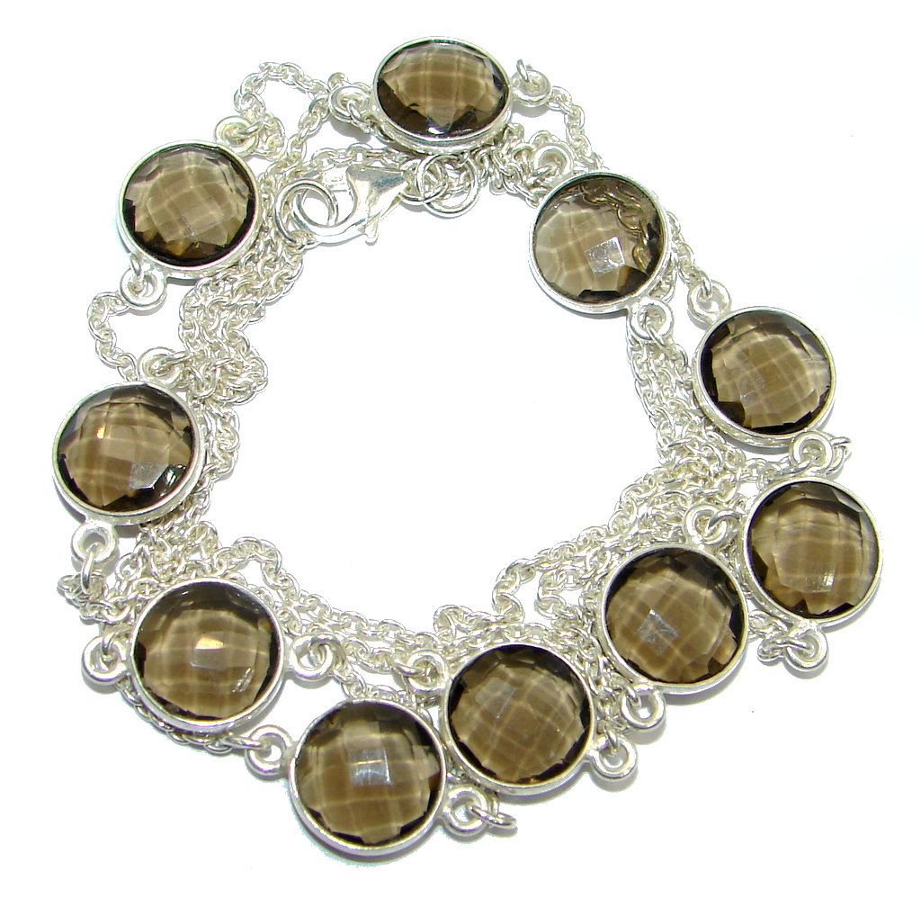 36 inches simulated Smoky Topaz Sterling Silver handmade Necklace