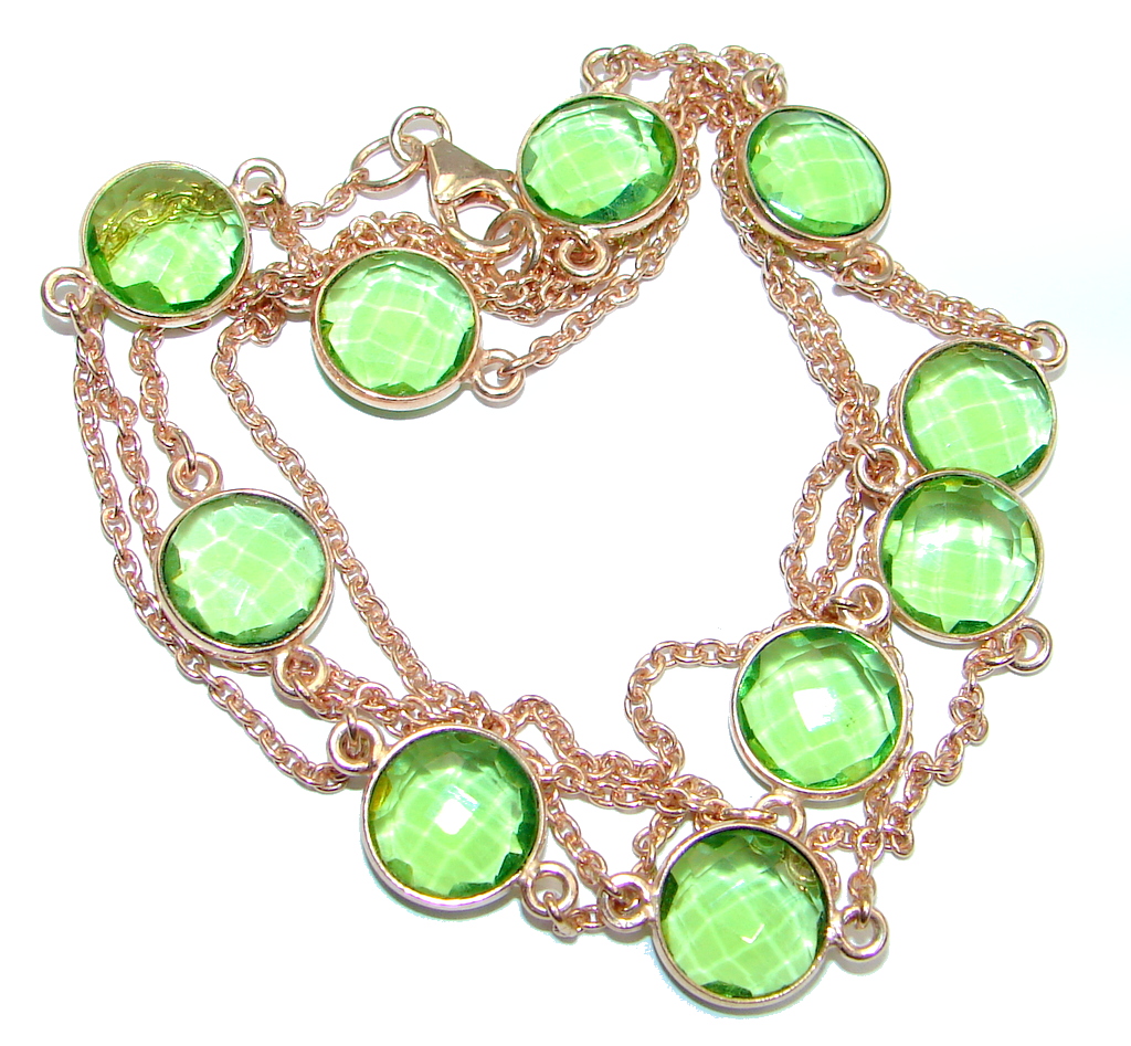 36 inches simulated Peridot Rose Gold plated over Sterling Silver handmade Necklace