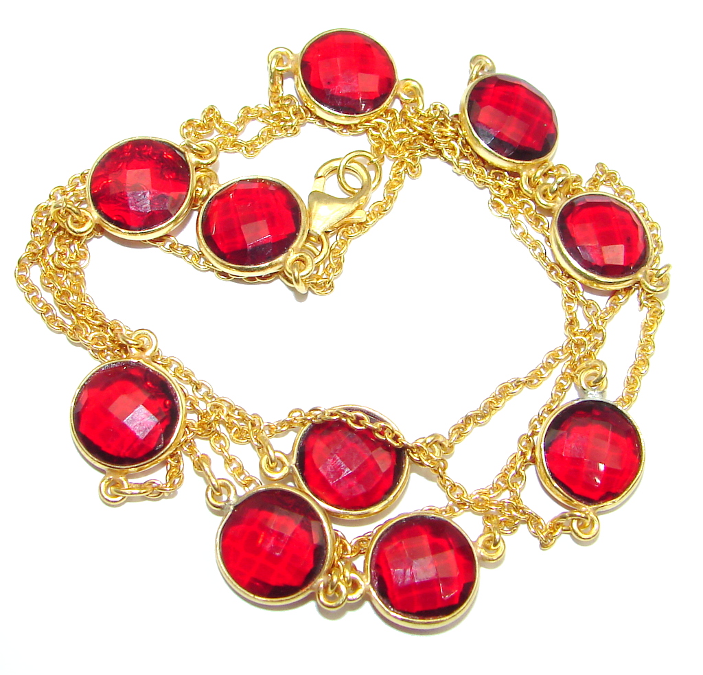 36 inches simulated Garnet Gold plated over Sterling Silver Necklace