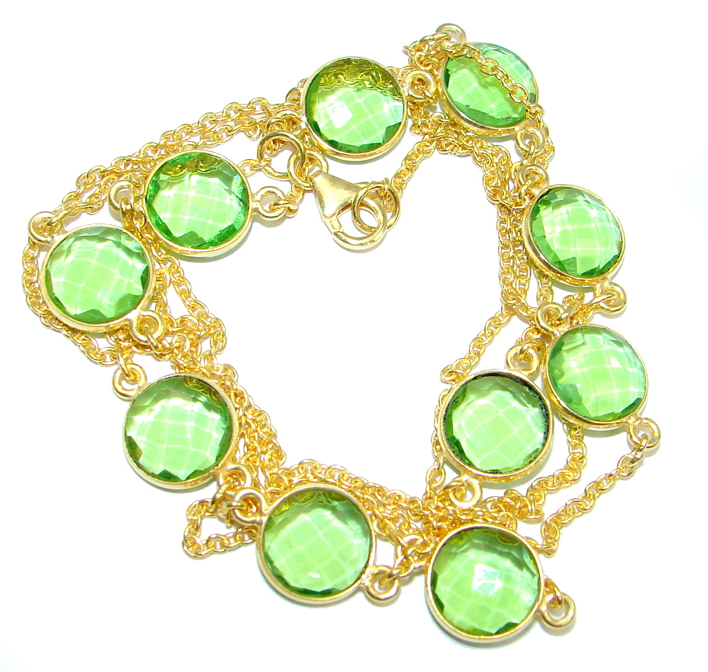 36 inches simulated Peridot Rose Gold plated over Sterling Silver handmade Necklace