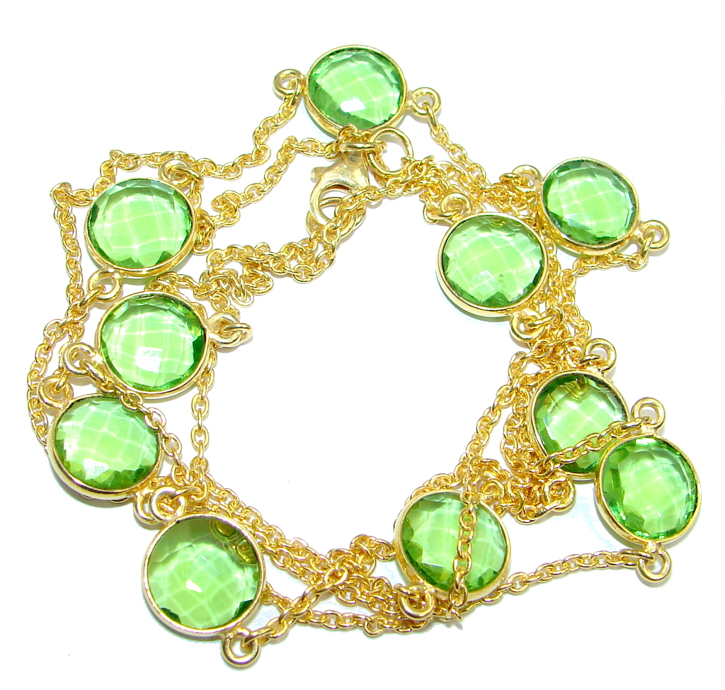 36 inches simulated Peridot Rose Gold plated over Sterling Silver handmade Necklace