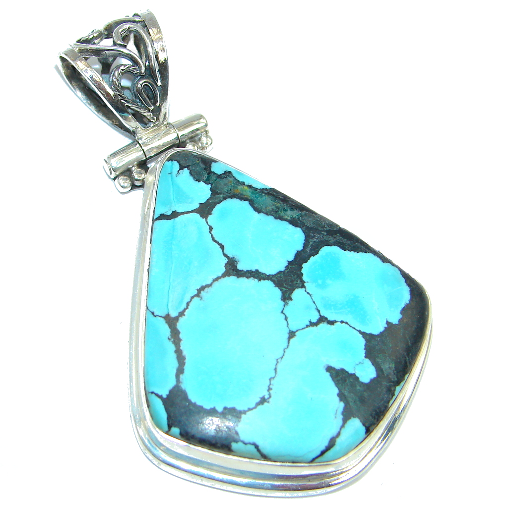 Classic Stormy Mountain Turquoise Sterling Silver handmade Pendant