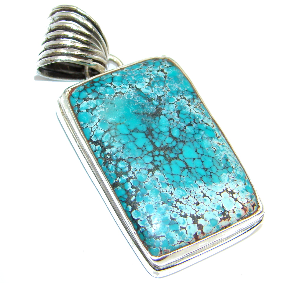 Blue Wind Fine Black Spider Web Turquoise Sterling Silver handmade Pendant