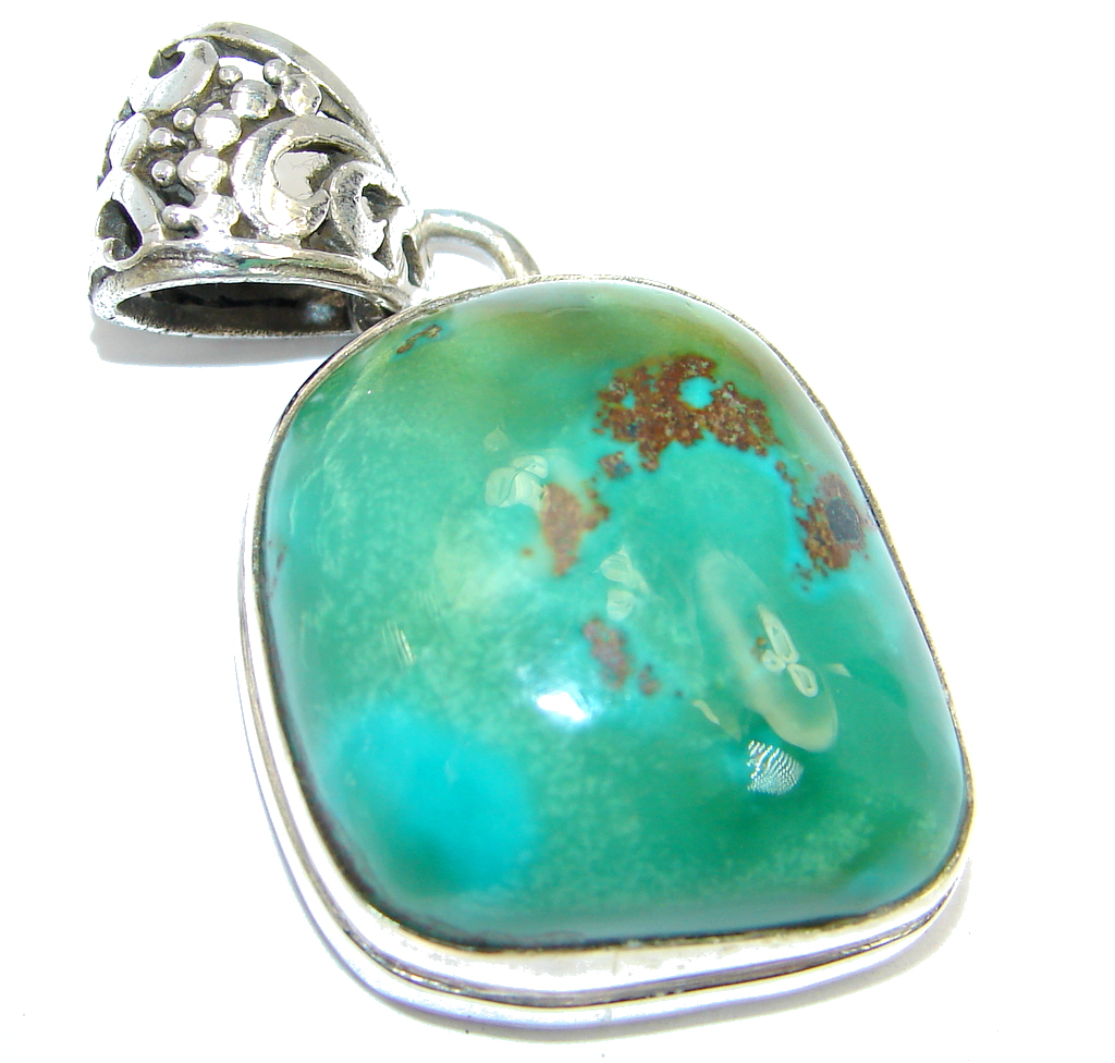 Carico Lake Lime Green Turquoise Sterling Silver handmade Pendant