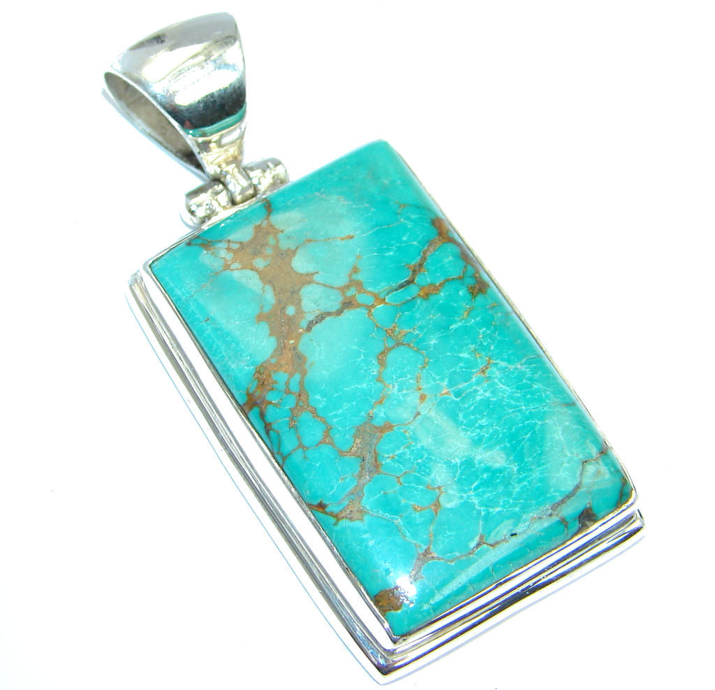 Blue Wind Fine Black Spider Web Turquoise Sterling Silver handmade Pendant