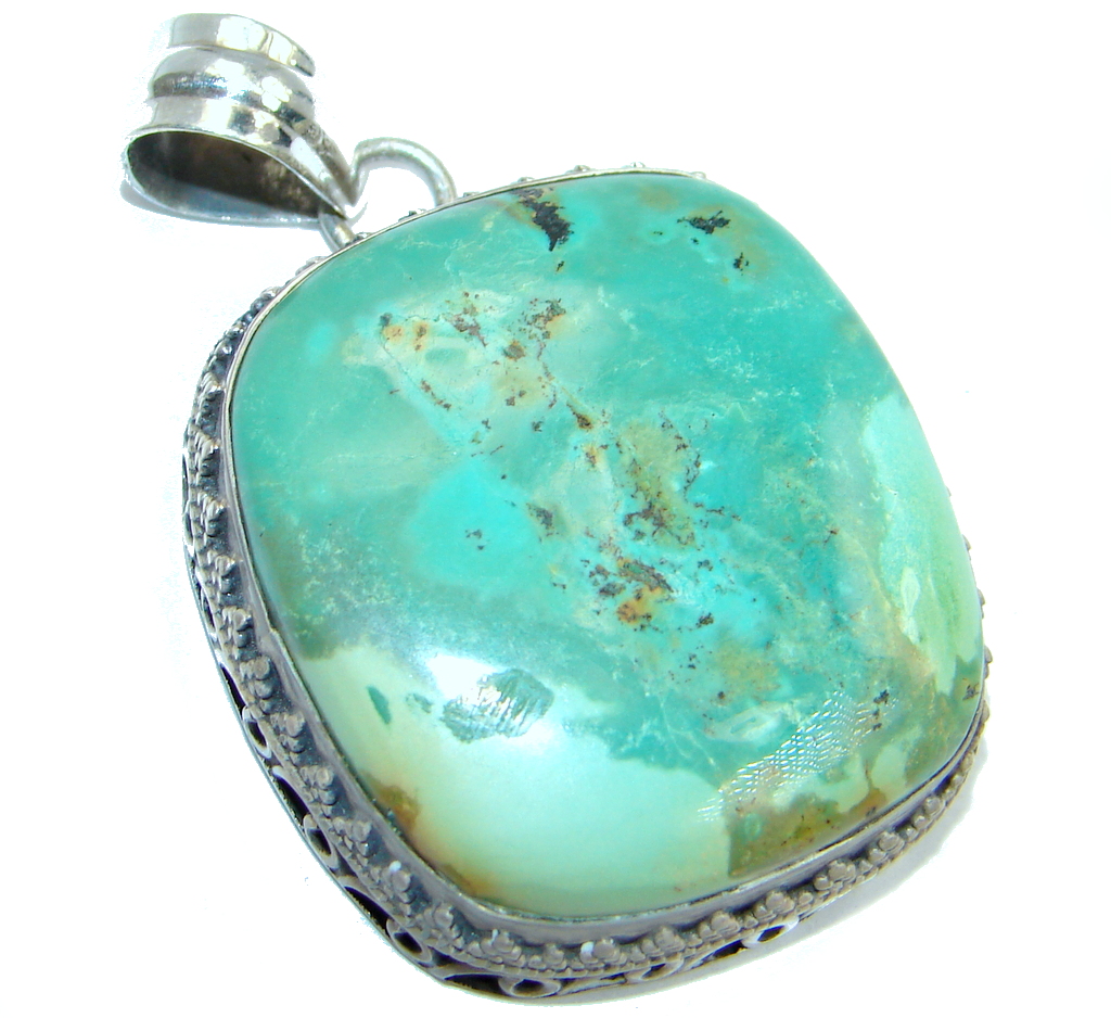 Carico Lake Lime Green Turquoise Sterling Silver handmade Pendant