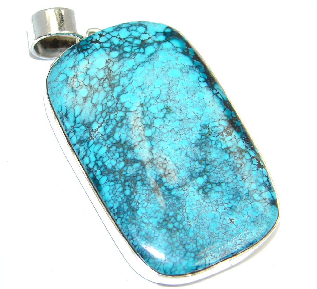Blue Wind Fine Black Spider Web Turquoise Sterling Silver handmade Pendant