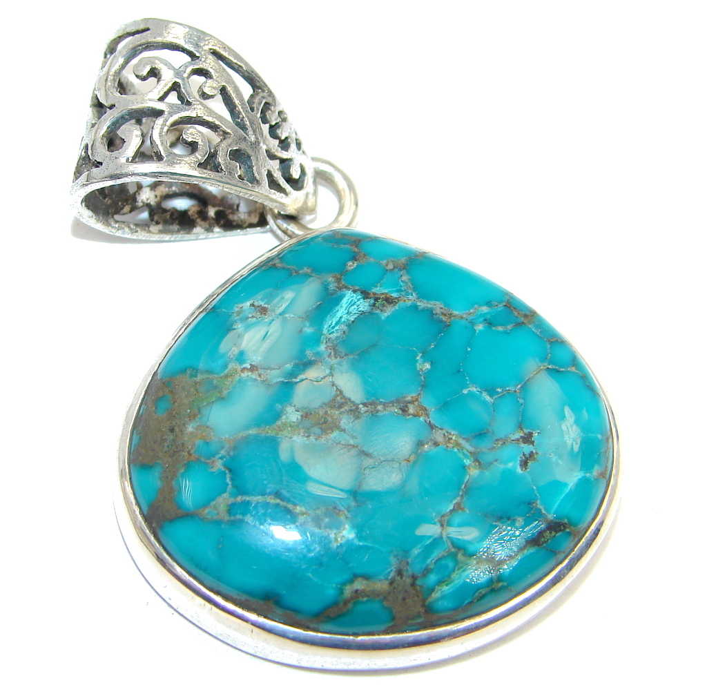 Classic Stormy Mountain Turquoise Sterling Silver handmade Pendant