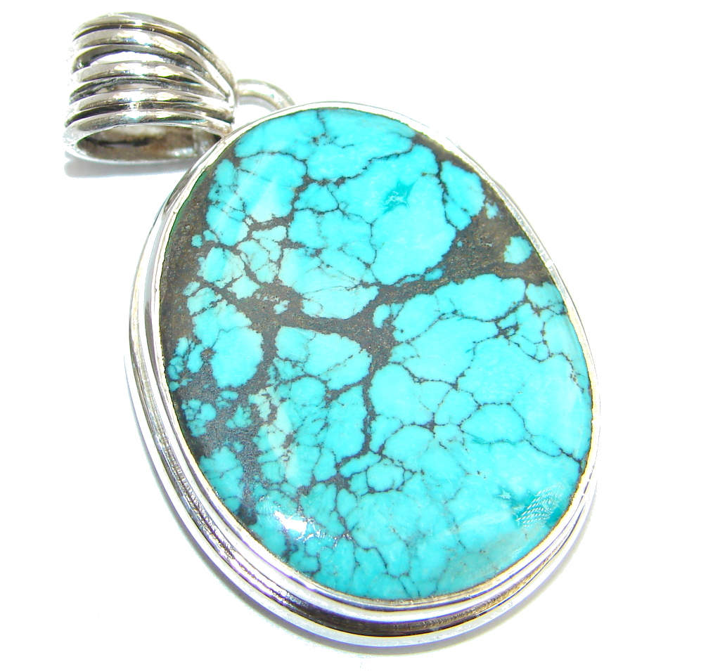 Blue Wind Fine Black Spider Web Turquoise Sterling Silver handmade Pendant