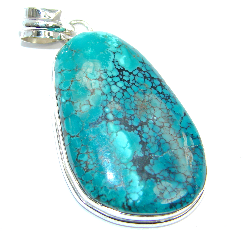 Blue Wind Fine Black Spider Web Turquoise Sterling Silver handmade Pendant