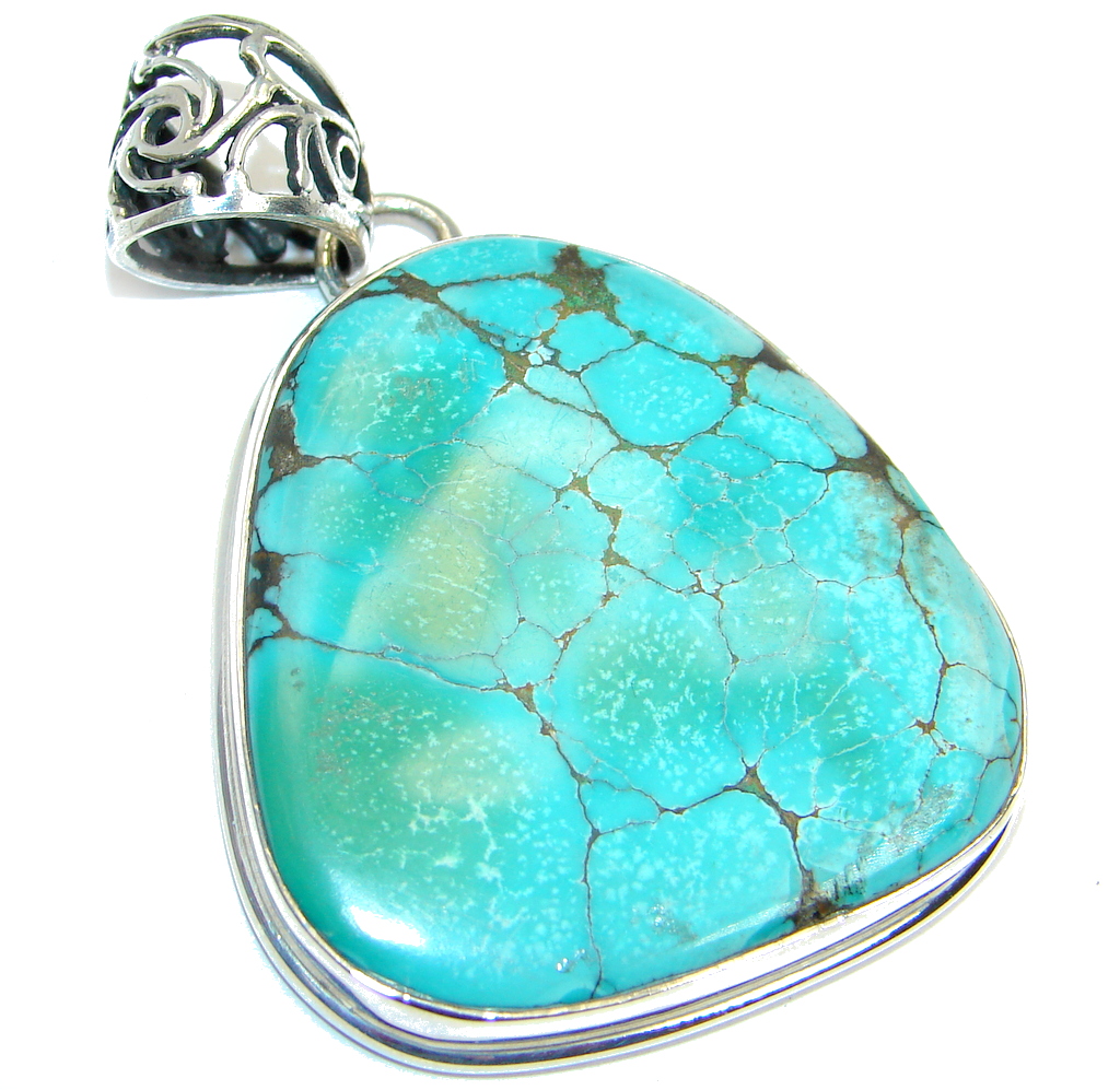 Classic Stormy Mountain Turquoise Sterling Silver handmade Pendant