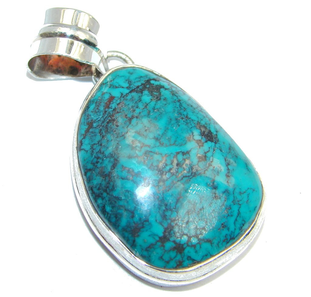 Electric Blue Ithaca Peak Turquoise with Pyrite Matrix Sterling Silver handmade Pendant