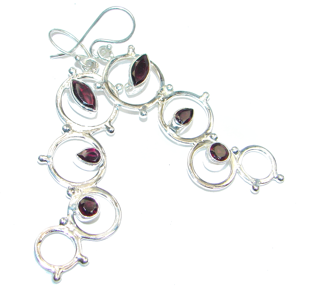 Bali Art Red Garnet Sterling Silver handmade earrings