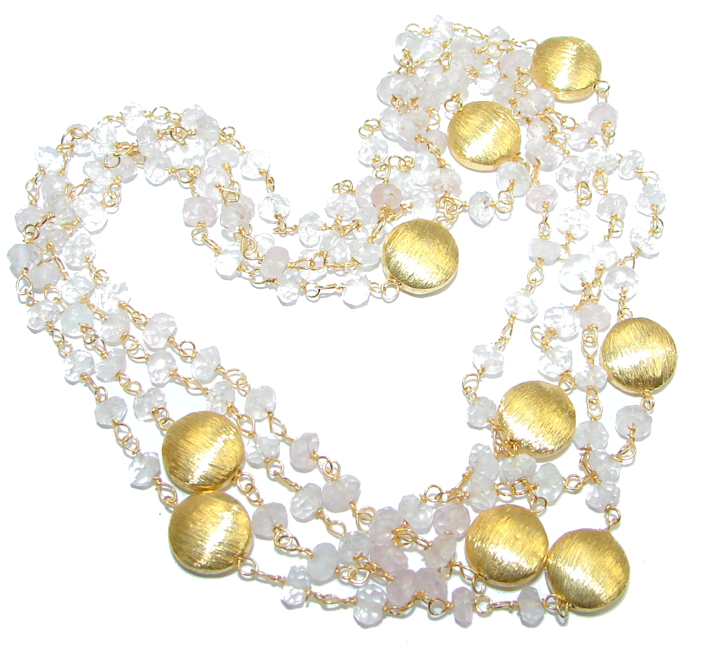 38 inches Genuine Rose Quartz Gold plated over Sterling Silver handmade necklace