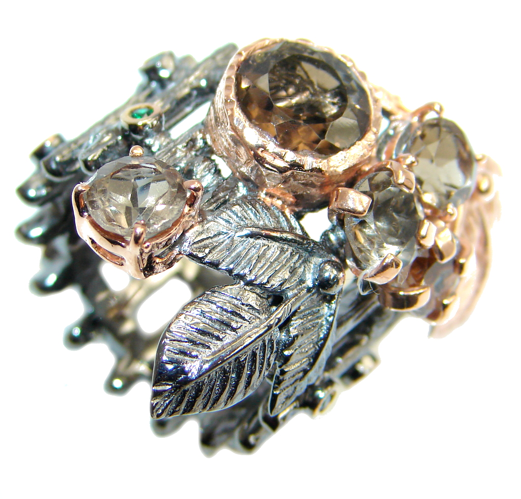 Beautiful Champagne Smoky Topaz Rose Gold Rhodium plated Sterling Silver Ring s. 9 1/4