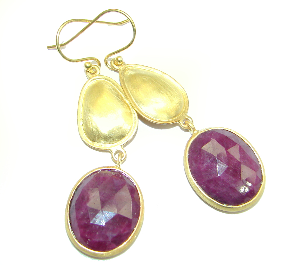 Luxury Red Ruby Gold plated over Sterling Silver handmade earrings