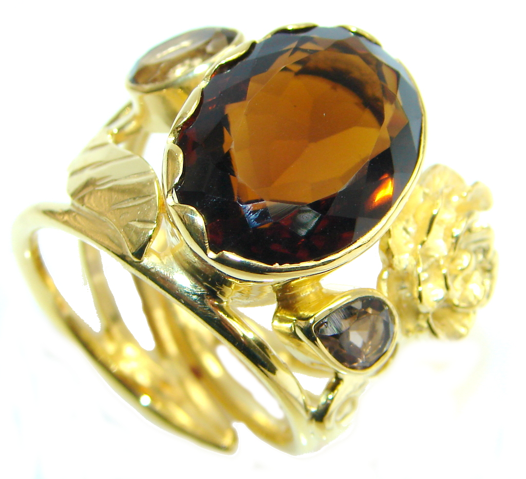 Beautiful Champagne Topaz Gold Rhodium plated Sterling Silver Ring size adjustable