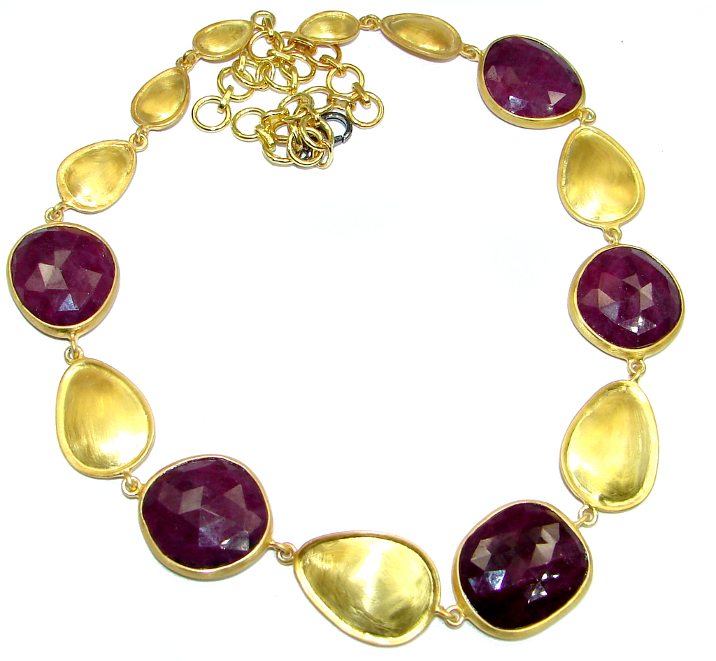 Elegant natural Ruby Gold over Sterling Silver handmade necklace