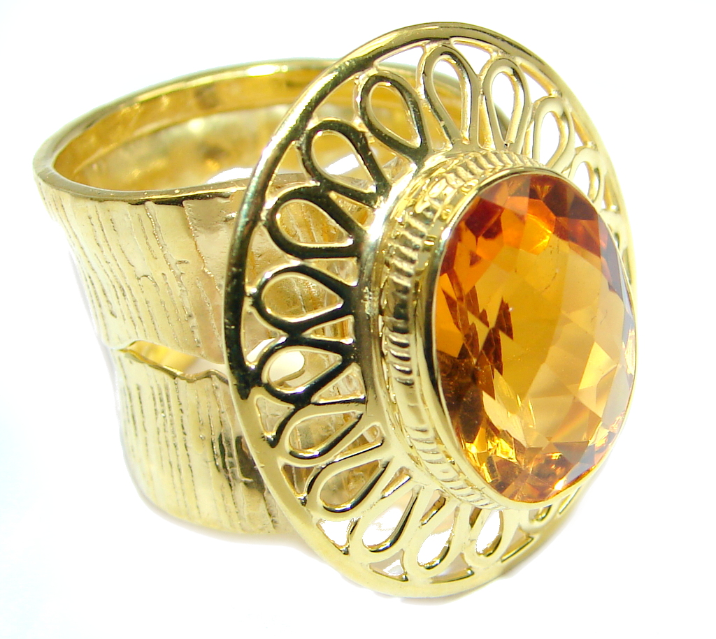 Simulated Golden Sapphire Sterling Silver plated with gold ring size adjustable