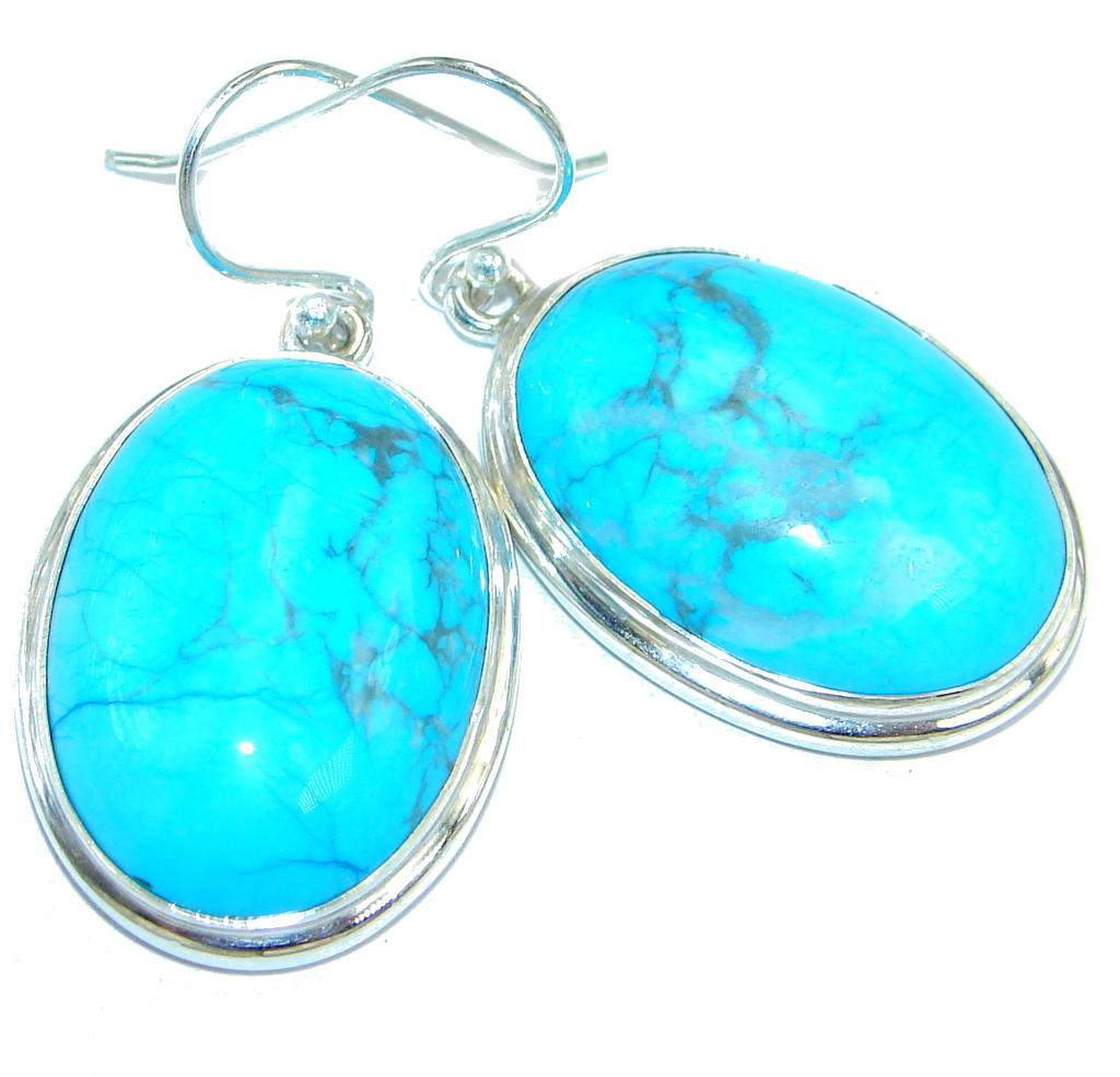 Big Genuine Sleeping Beauty Turquoise Sterling Silver handcrafted Earrings
