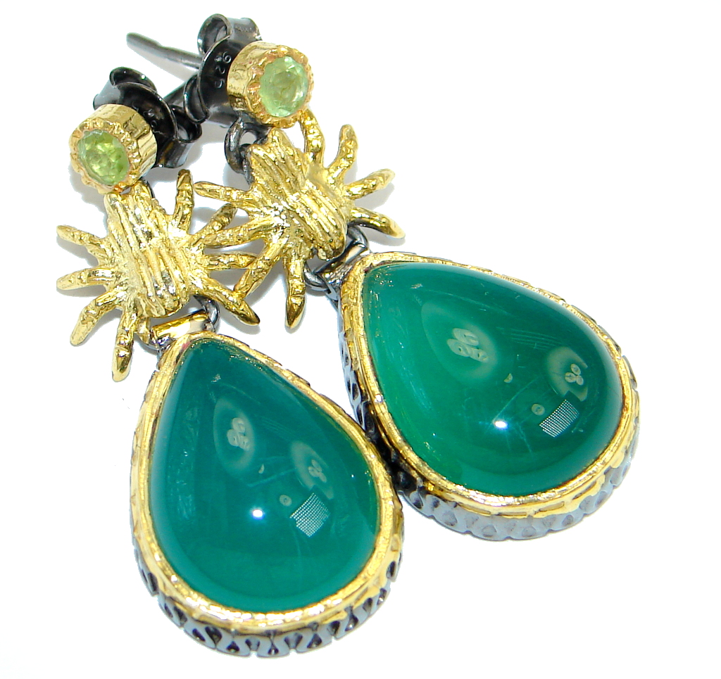 Peridot Agate Gold Rhodium plated over Sterling Silver handmade stud earrings