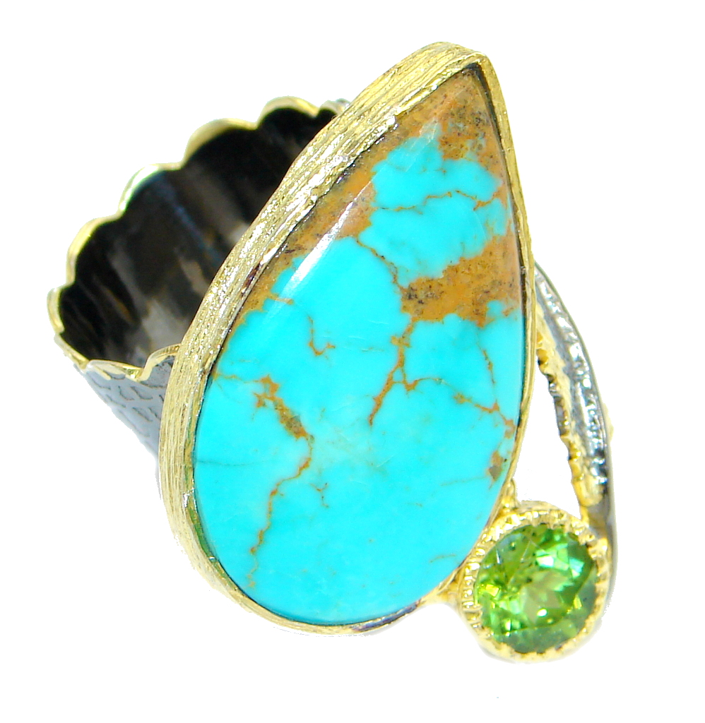Corrico Lake Turquoise Rhodium Gold Plated over Sterling Silver ring s. 8