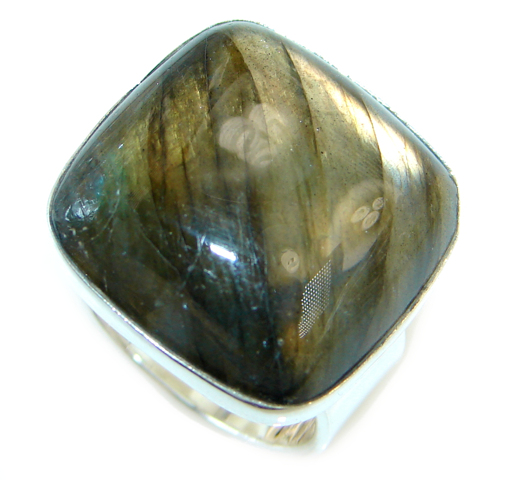 Big Blue Aura Fire Labradorite Sterling Silver ring size 8
