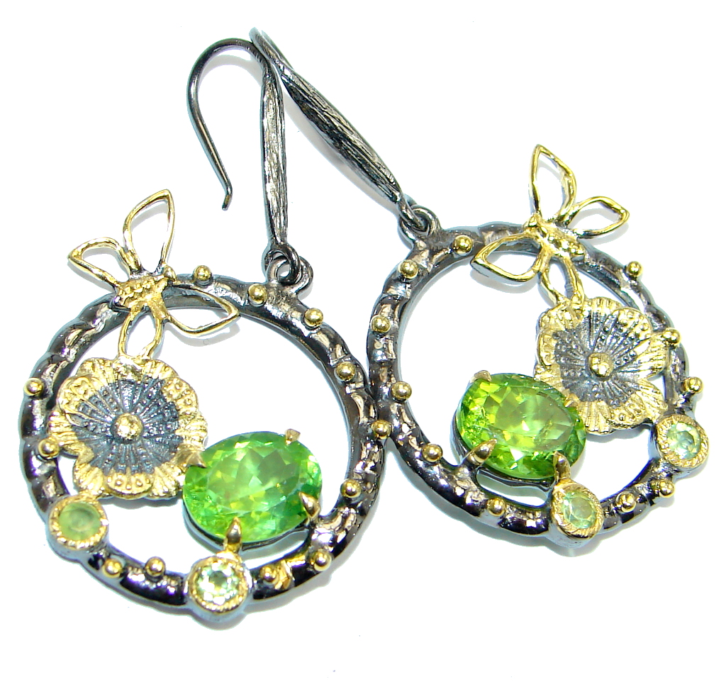 Genuine Peridot Gold plated over Sterling Silver handmade stud Earrings