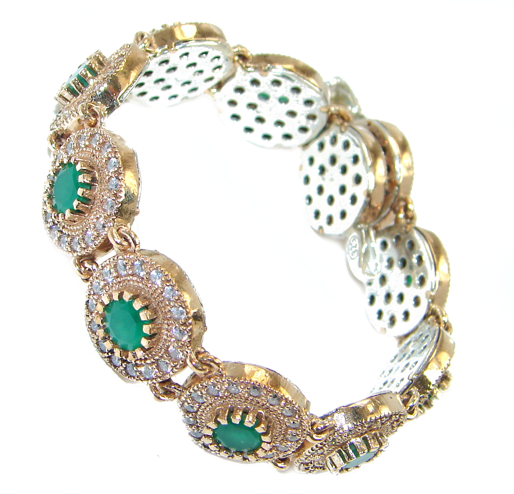 Victorian Style created Emerald & White Topaz Sterling Silver Bracelet