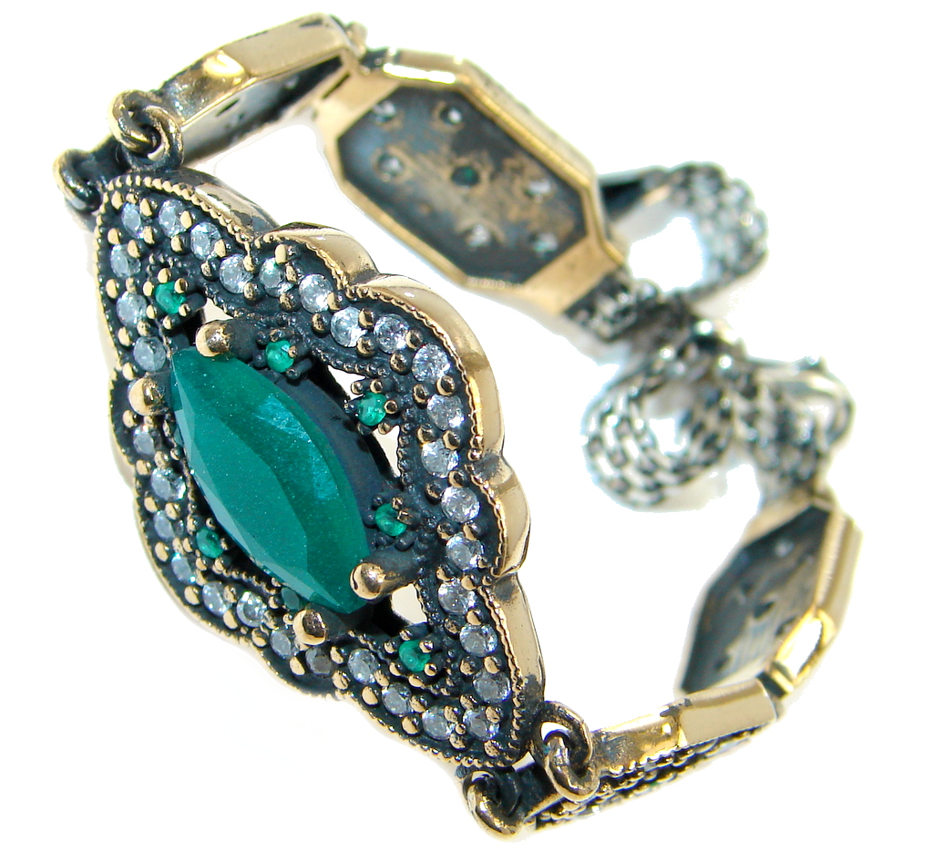 Victorian Style created Emerald & White Topaz Sterling Silver Bracelet