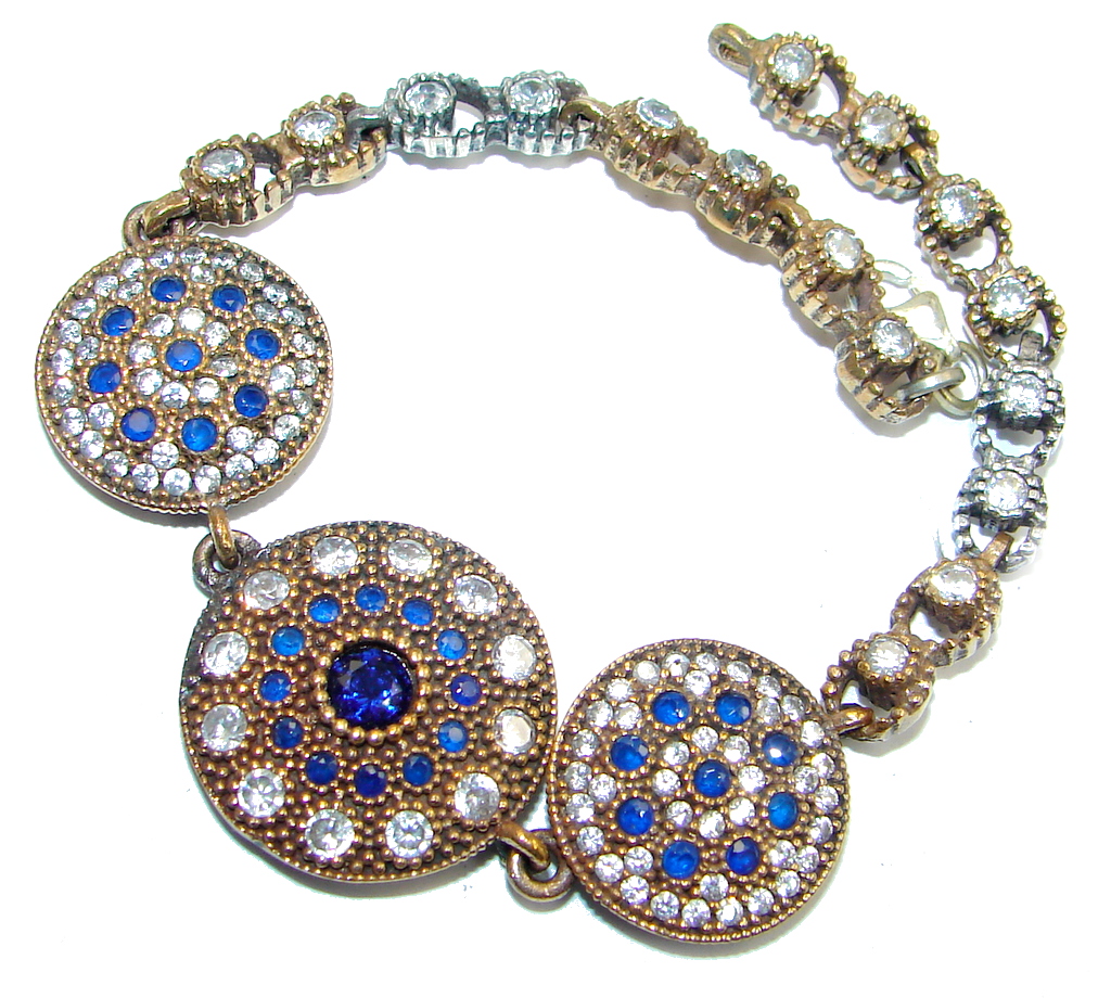 Victorian Style created Sapphire & White Topaz Sterling Silver Bracelet