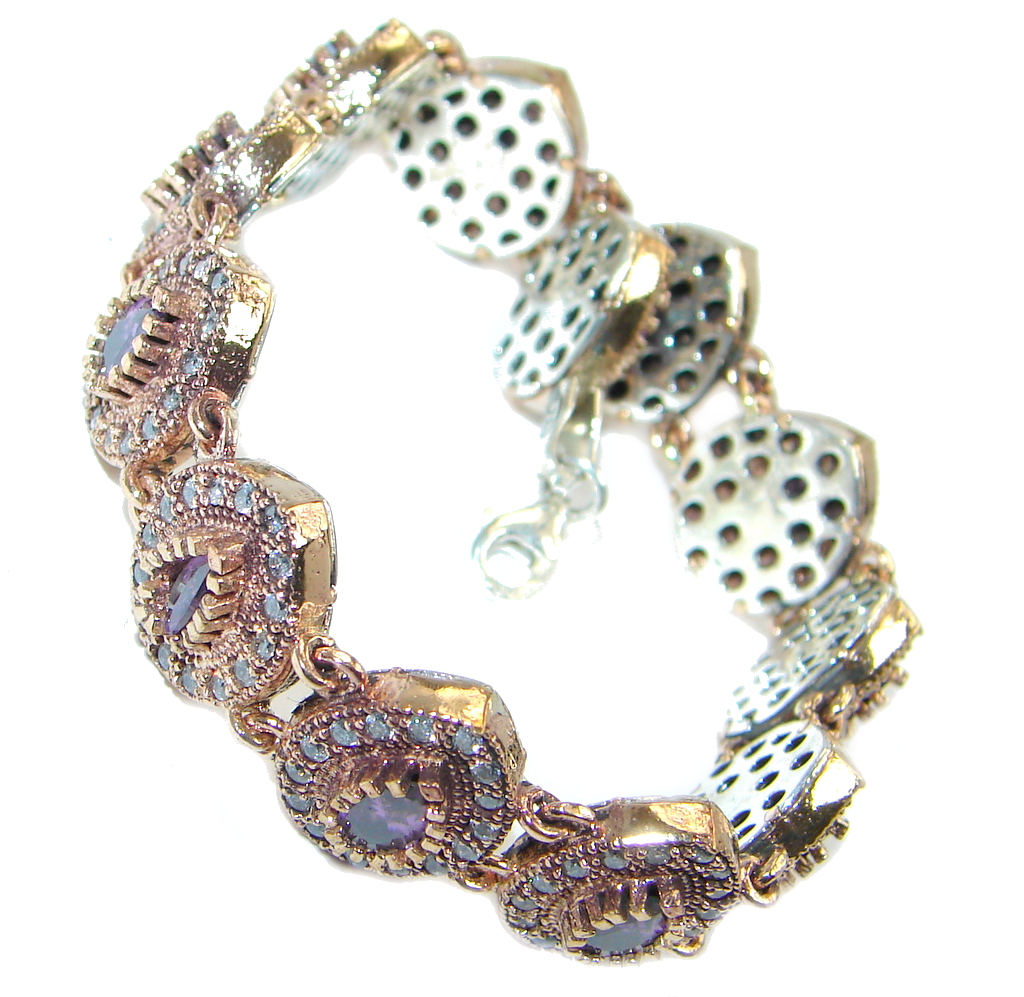 Victorian Style created Sapphire & White Topaz Sterling Silver Bracelet