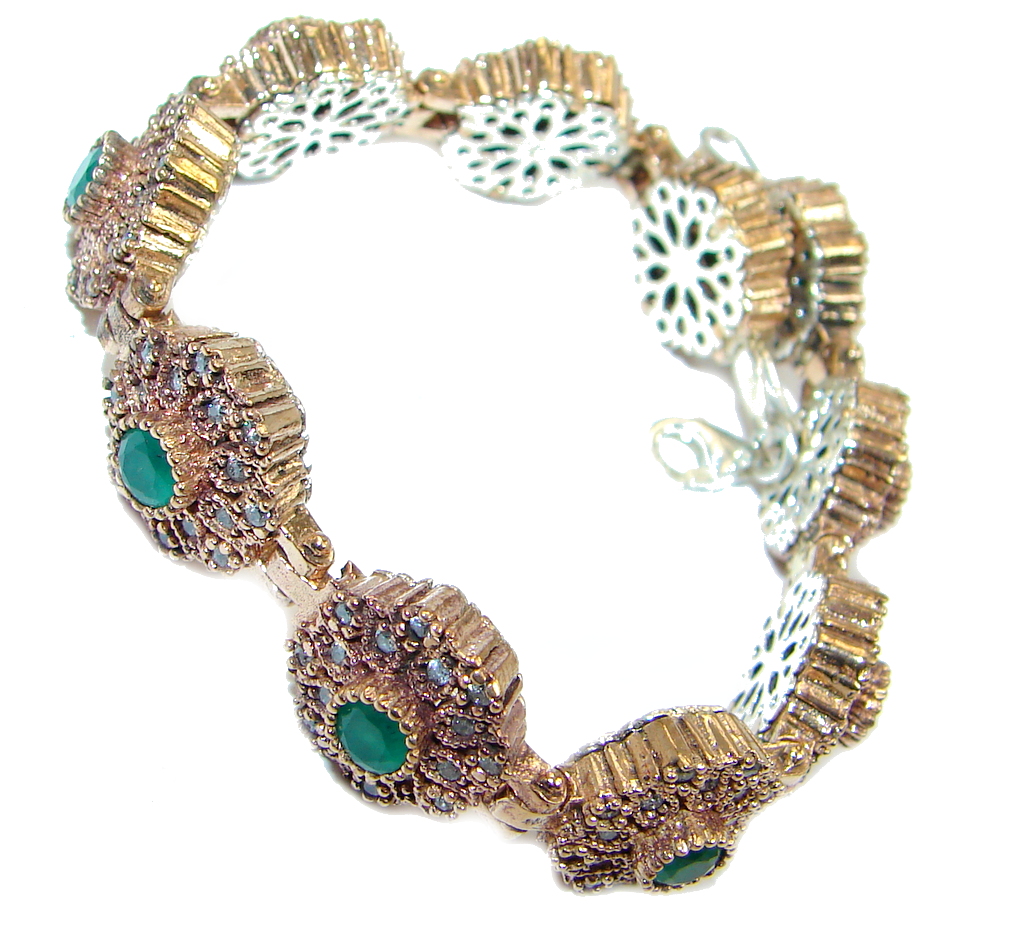 Victorian Style created Emerald & White Topaz Sterling Silver Bracelet