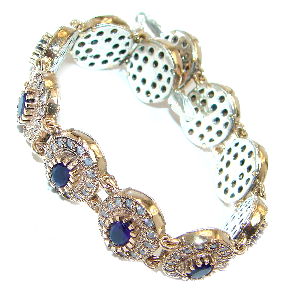 Victorian Style created Sapphire & White Topaz Sterling Silver Bracelet