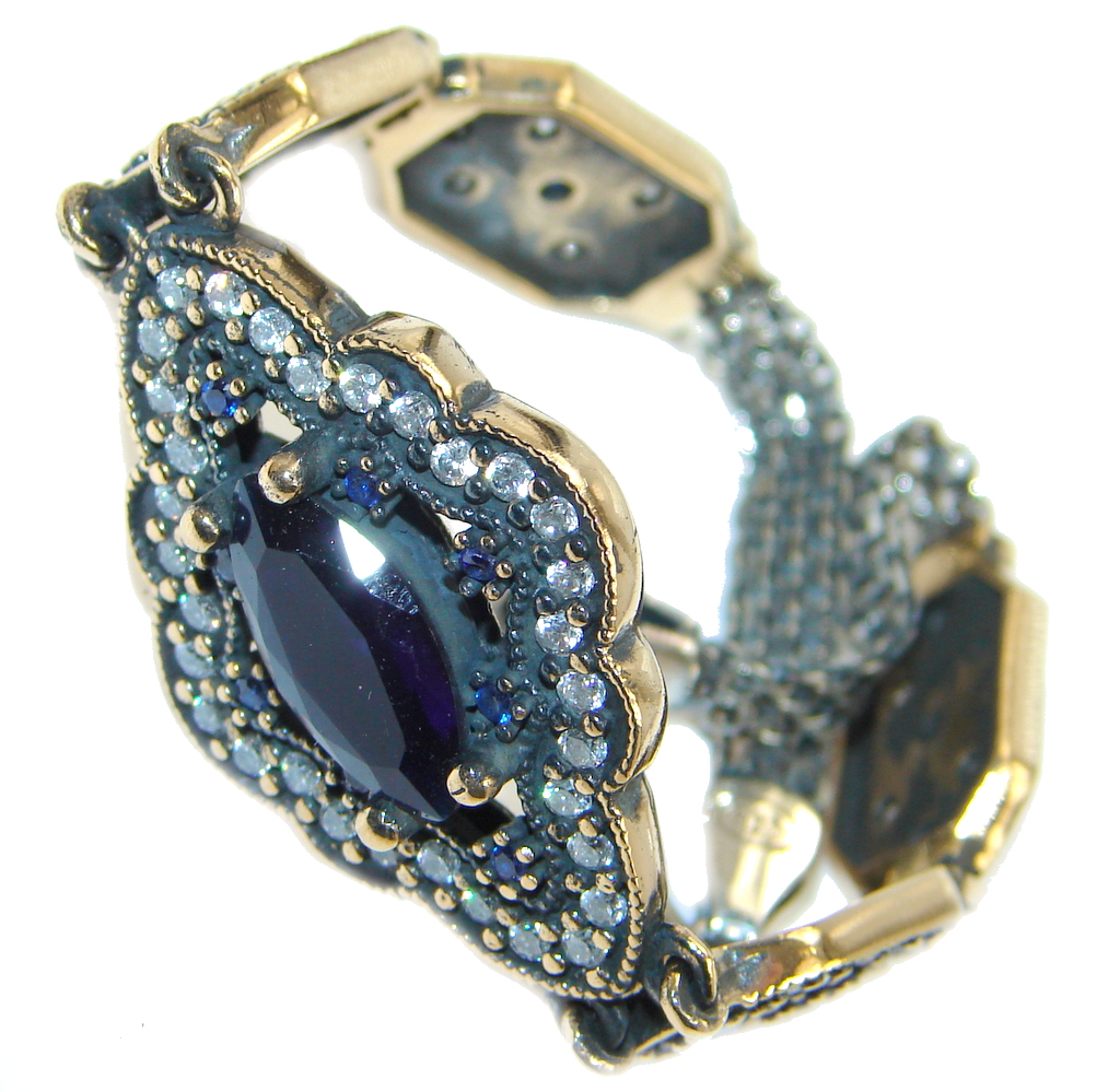 Victorian Style created Sapphire & White Topaz Sterling Silver Bracelet