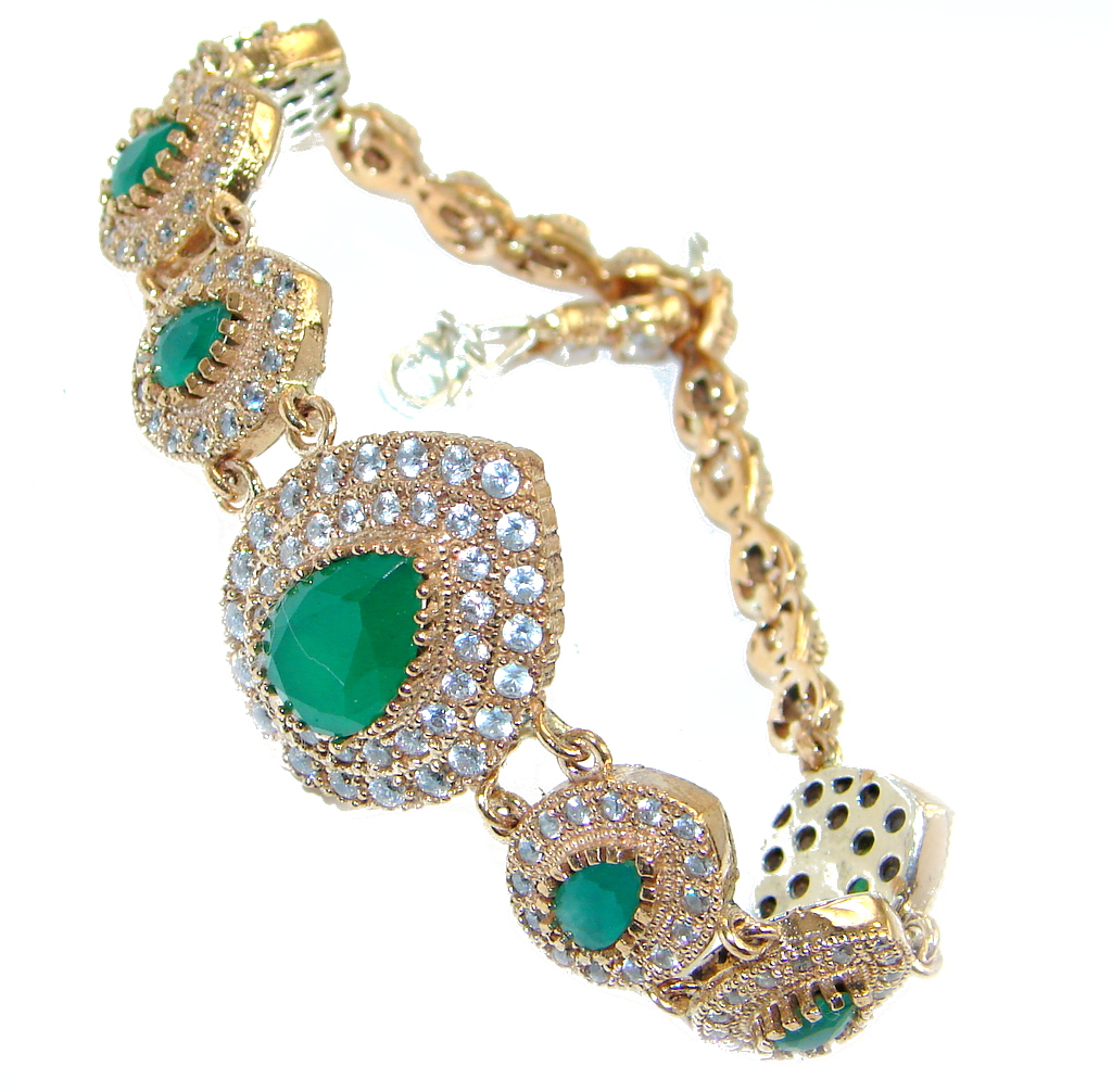 Victorian Style created Emerald & White Topaz Sterling Silver Bracelet