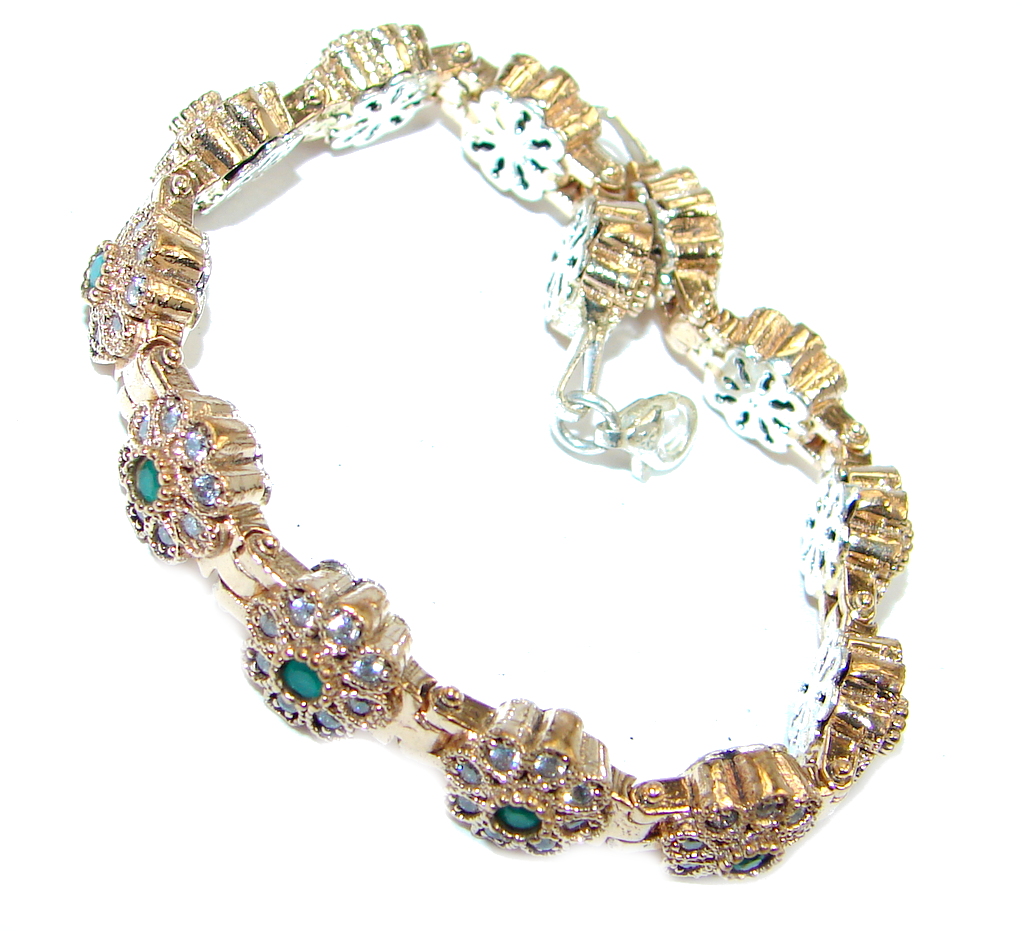 Victorian Style created Sapphire & White Topaz Sterling Silver Bracelet