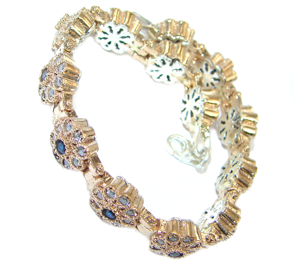 Victorian Style created Sapphire & White Topaz Sterling Silver Bracelet